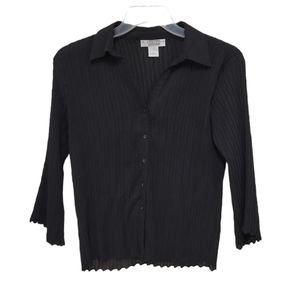 E.K. Designs women's vintage button down semi sheer blouse Large scallop hem